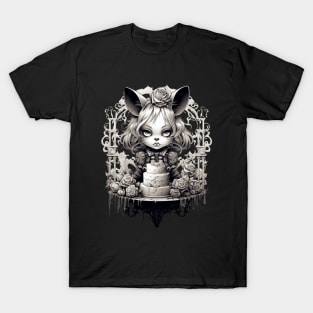 Darkness Reigns: Gothic Style Cat Girl Birthday Tee T-Shirt